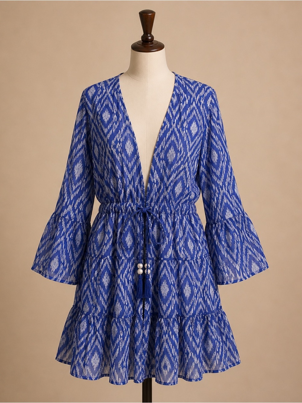 Blue Ikat Tie-Waist Coverup